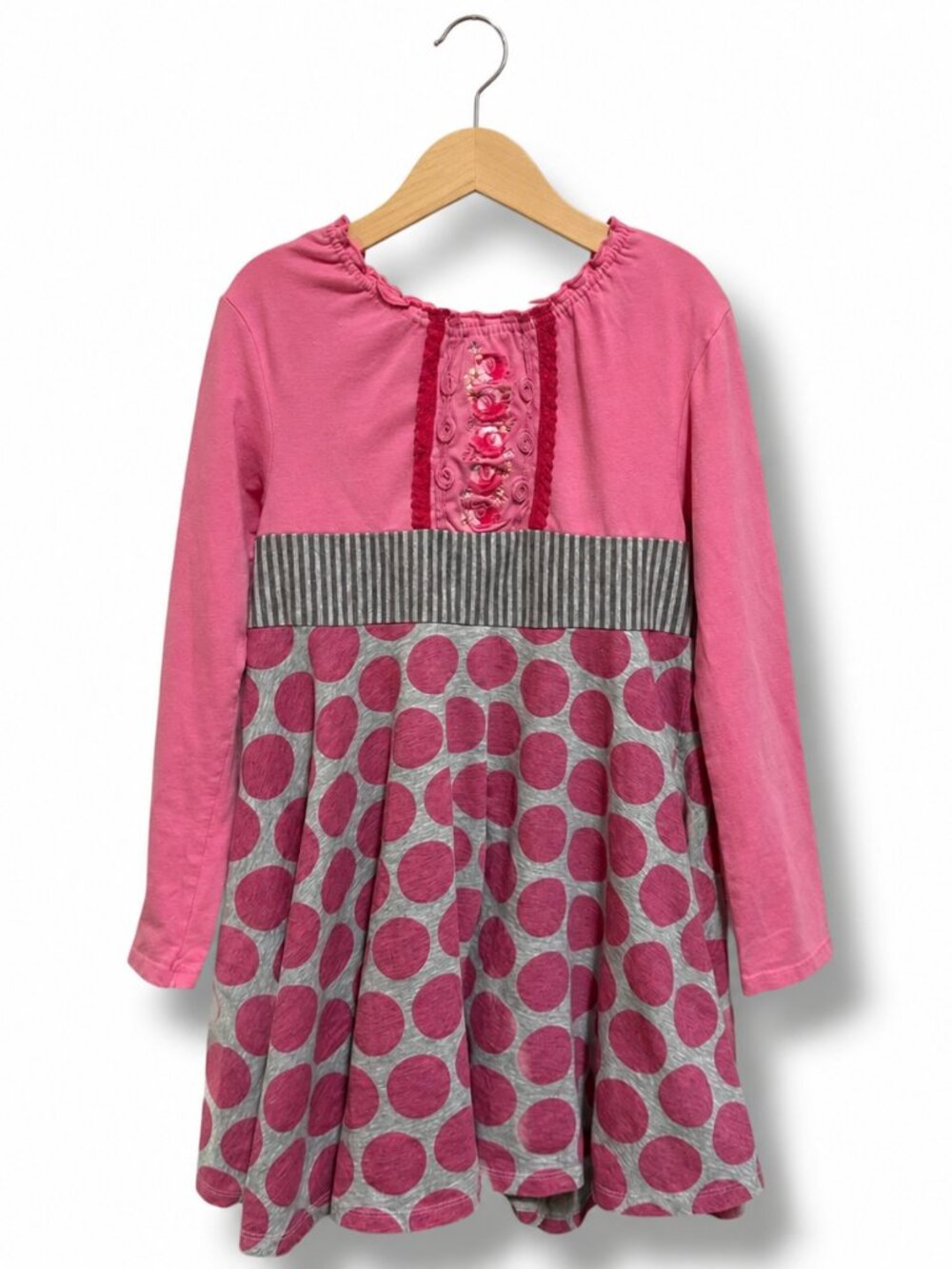 Naartjie Kids Pink Polka Dot Embroidered Long Sleeve Dress Size XXXL 9 Years